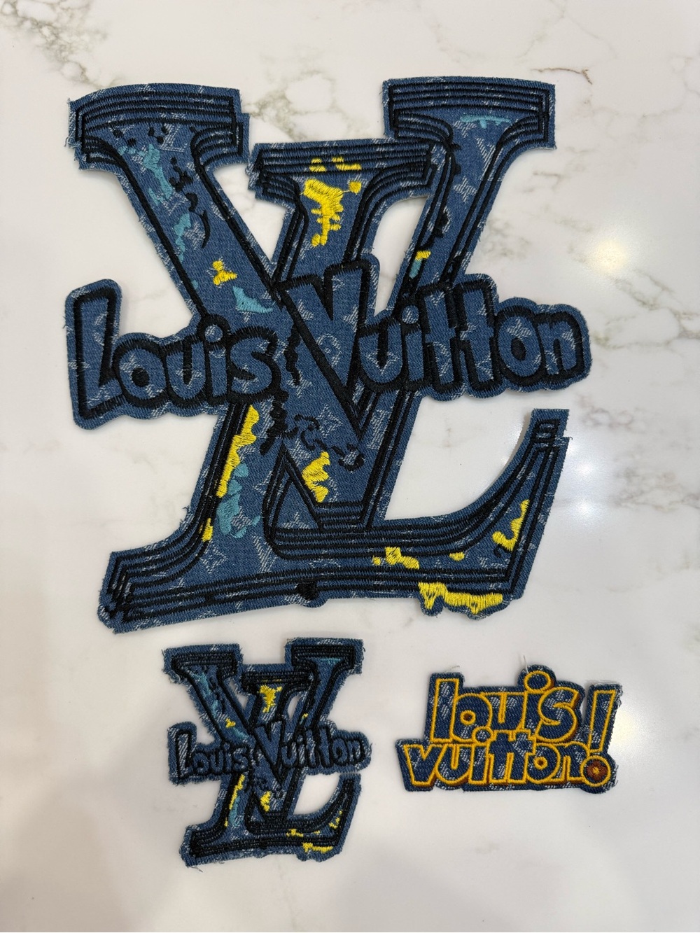 Beautiful Hand Crafted Blue Denim Large & Medium Iron on Patches